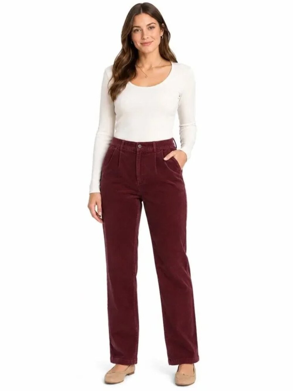 LL. Bean women corduroy pants sz 14 reg relaxed burgundy